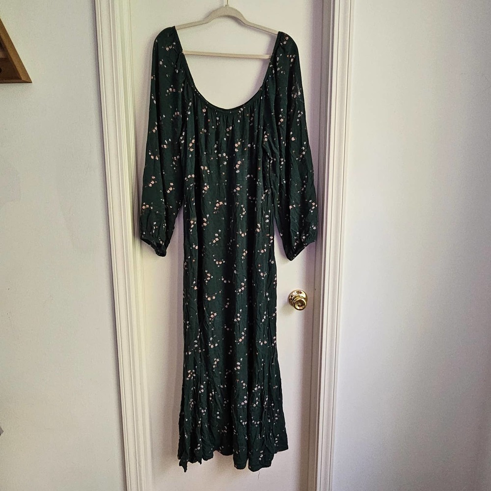 Wild Fable Dark Green Emerald Floral Boho Prairie Peasant Dress XXL